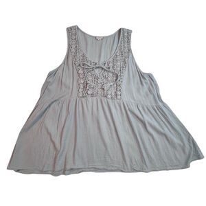 Eyeshadow Blouse Womens 2X Light Blue Cottagecore Tassels Fairy Lace Peplum Tank